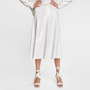 ZARA White Sequin Skirt